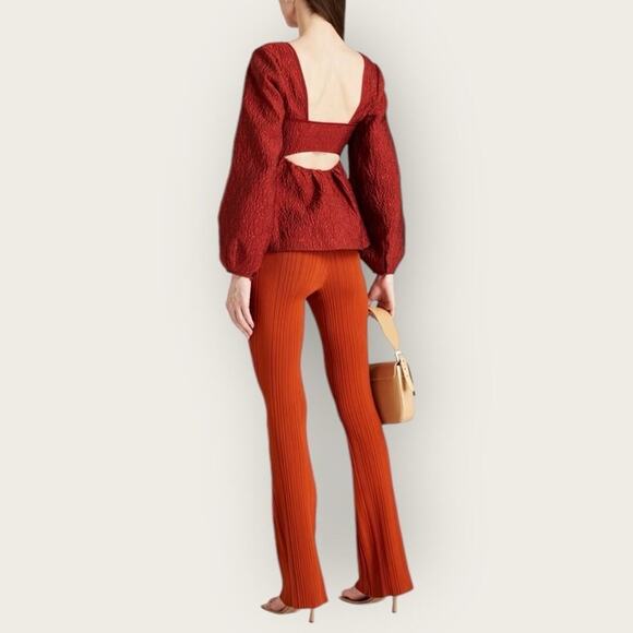 NWT | Jonathan Simkhai | Arya Matelasse Effect Peplum Blouse | Brick | Size 6 - Picture 3 of 16